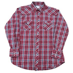Wrangler Western Pearl Snap Button Red Flannel Plaid Long Sleeve Shirt Size XLT